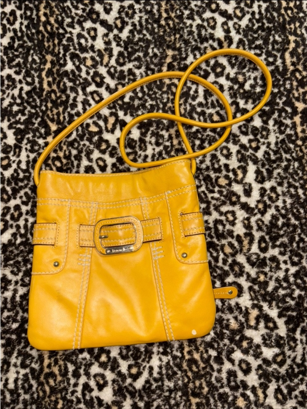 Tignanello Mustard Yellow Crossbody Bag with Buckle Accent